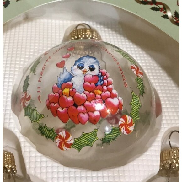 4 Glass Christmas Ornaments By Krebs All Hearts Come Home for Christmas Bluebird - Picture 2 of 5